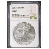 2019 AMERICAN SILVER EAGLE, NGC MS-69