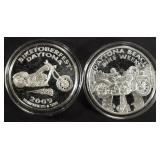 (2) 1 OZ .999 SILVER DAYTONA BIKE ROUNDS (2) 1 OZ .999 SILVER DAYTONA BIKE ROUNDS