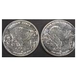 (2) 1 OZ .999 SILVER BUFFALO DESIGN ROUNDS