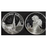 (2) 1 OZ .999 SILVER ANGEL & XMAS BLESSINGS ROUNDS