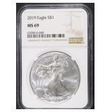 2019 AMERICAN SILVER EAGLE, NGC MS-69