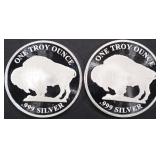 (2) 1 OZ .999 SILVER BUFFALO ROUNDS