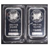 (2) 1 OZ .999 SILVER SUNSHINE MINTING BARS