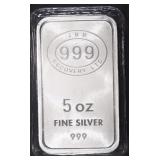 (1) 5 OZ .999 SILVER JBR BAR (1) 5 OZ .999 SILVER JBR BAR
