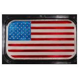 ONE OZ .999 ENAMELED AMERICAN FLAG SILVER BAR ONE OZ .999 ENAMELED AMERICAN FLAG SILVER BAR