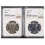 (2) 1964 PROOF KENNEDY HALF DOLLARS NGC PF67