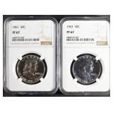 1961 & 1963 PROOF FRANKLIN HALF DOLLARS NGC PF67