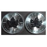 (2) 1 OZ .999 SILVER 2016 MAPLE LEAF ROUNDS