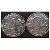 (2) 1 OZ .999 SILVER BUFFALO DESIGN ROUNDS