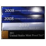 (2) 2008, (1) 2010, (1) 2011 US PROOF SETS