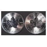 (2) 1 OZ .999 SILVER 2016 MAPLE LEAF ROUNDS