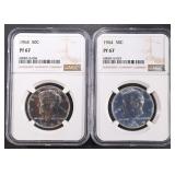 (2) 1964 PROOF KENNEDY HALF DOLLARS NGC PF67