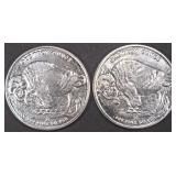 (2) 1 OZ .999 SILVER BUFFALO DESIGN ROUNDS