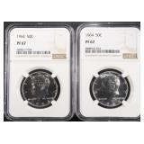 (2) 1964 PROOF KENNEDY HALF DOLLARS NGC PF67 (2) 1964 PROOF KENNEDY HALF DOLLARS NGC PF67