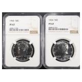 (2) 1964 PROOF KENNEDY HALF DOLLARS NGC PF67