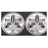 (2) 1 OZ .999 SILVER 2023 HAPPY HANUKKAH  ROUNDS