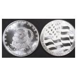 (2) 1 OZ .999 SILVER FLAG & SNAKE ROUNDS (2) 1 OZ .999 SILVER FLAG & SNAKE ROUNDS