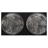 (2) 1 OZ .999 SILVER BUFFALO DESIGN ROUNDS (2) 1 OZ .999 SILVER BUFFALO DESIGN ROUNDS