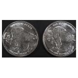 (2) 1 OZ .999 SILVER BUFFALO DESIGN ROUNDS