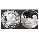 (2) 1 OZ .999 SILV 2023 XMAS SLED&BABYS 1ST ROUNDS