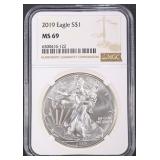 2019 AMERICAN SILVER EAGLE, NGC MS-69 2019 AMERICAN SILVER EAGLE, NGC MS-69