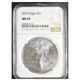 2019 AMERICAN SILVER EAGLE, NGC MS-69