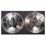 (2) 1 OZ .999 SILVER 2016 MAPLE LEAF ROUNDS