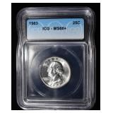 1963 WASHINGTON QUARTER ICG MS66+