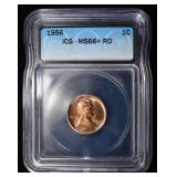 1956 LINCOLN CENT ICG MS66+ RED