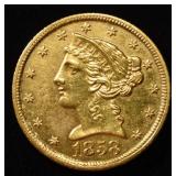 1858-C $5 GOLD LIBERTY CH BU
