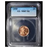 1958 LINCOLN CENT ICG MS67 RED