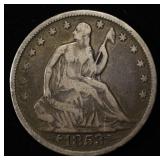 1853 LIBERTY SEATED HALF DOLLAR VG-F