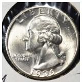 1936-S WASHINGTON QUARTER GEM BU