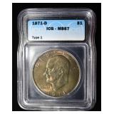 1971-D TYPE 1 EISENHOWER DOLLAR ICH MS67