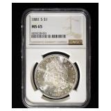 1881-S MORGAN DOLLAR NGC MS 65