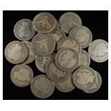 (20) 90% SILVER BARBER HALF DOLLARS