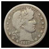 1913-S BARBER QUARTER VG-F