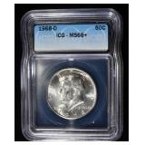 1968-D KENNEDY HALF DOLLAR ICG MS66+