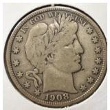 1908-S BARBER HALF DOLLAR VF