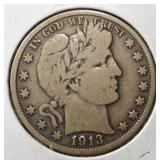 1913 BARBER HALF DOLLAR VG