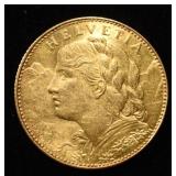 1912 SWISS 10 FRANCS GOLD