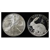 2024 ASE, 1 OZ .999 SILVER ROUND YOT RABBIT