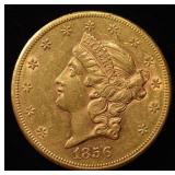 1856-S $20 GOLD TYPE 1 CH UNC