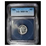 1960 ROOSEVELT DIME ICG MS67 FB