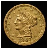 1847-O $2 1/2 GOLD LIBERTY NICE BU GREAT STRIKE