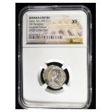 AS 209-211 GETA, AR DENARIUS NGC XF