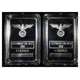 (2) 1 OZ  .999 SILVER GERMAN  BARS