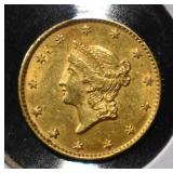 1849 $1 GOLD TYPE 1 OPEN WREATH NICE BU
