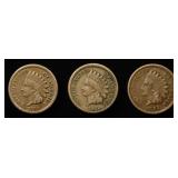 1860 F/VF, 1861 VG, 1862 G INDIAN CENTS
