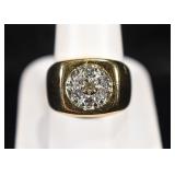 14K YELLOW GOLD RING WITH DIAMOND CLUSTERS SIZE 11